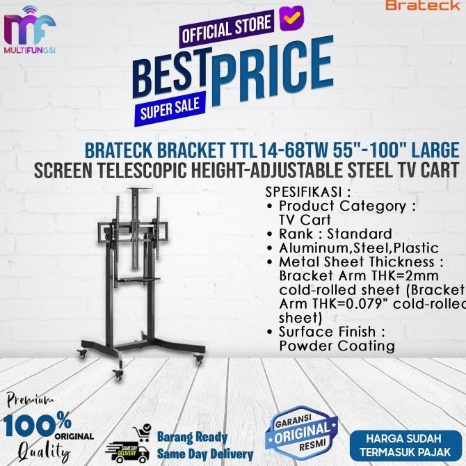 

Brateck Bracket TTL14-68TW 55"-100" Large Screen Telescopic Height-Adjustable Steel TV Cart
