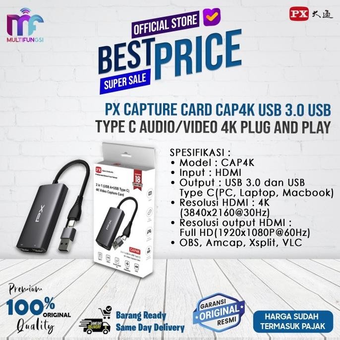

PX Capture Card CAP4K USB 3.0 USB Type C Audio/Video 4K Plug and Play