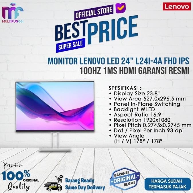 

Monitor Lenovo LED 24" L24i-4A FHD IPS 100Hz HDMI Garansi Resmi