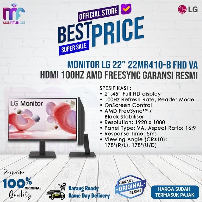 

Monitor LG 22" 22MR410-B FHD HDMI 100Hz AMD FreeSync Garansi Resmi - MONITOR 22",TANPA KAYU