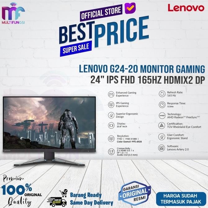 

Lenovo G24-20 Monitor Gaming 24" IPS FHD 165Hz HDMIx2 DP Garansi Resmi