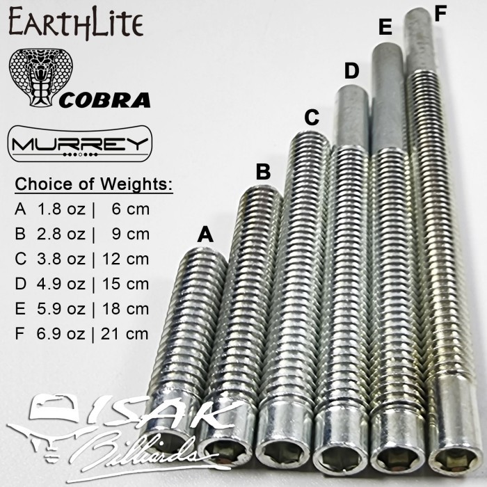 EARTHLITE COBRA MURREY WEIGHT BOLT - BAUT PEMBERAT CUE STICK BILLIARD