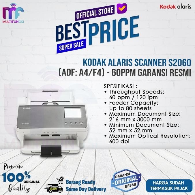 

Kodak Alaris Scanner S2060 (ADF: A4/F4) - 60ppm Garansi Resmi