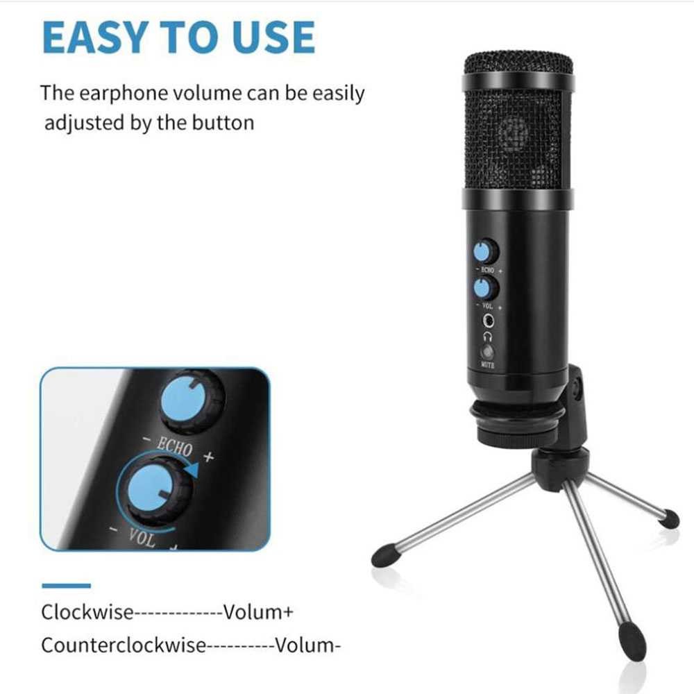 TaffSTUDIO Tech Microphone Condenser USB Mikrofon with Stand - UD-900FX