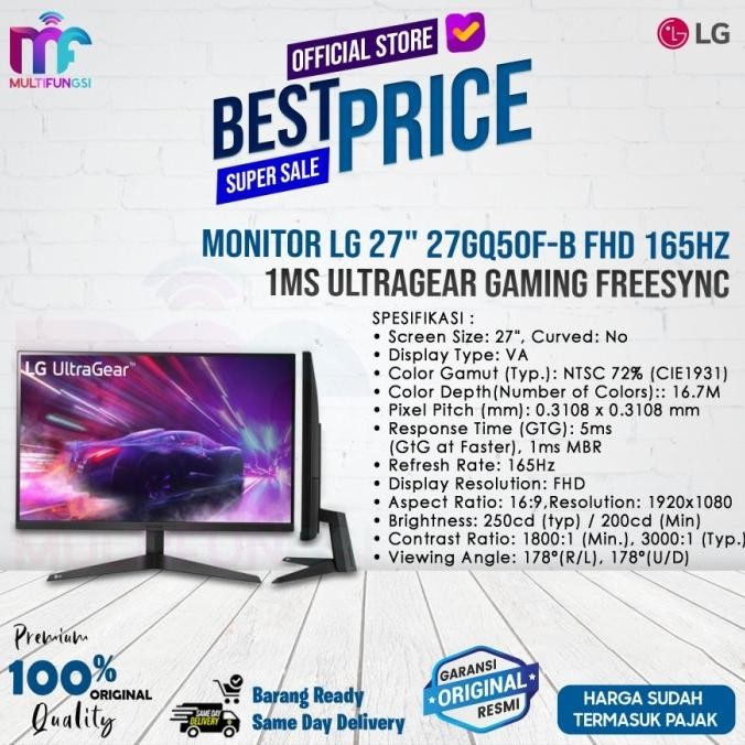 

Monitor LG 27"27GQ50F-B FHD 165Hz 1Ms UltraGear Gaming FreeSync