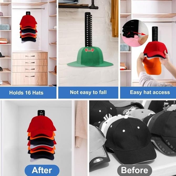 16 Slot Gantungan Topi ABS Rak Topi Dinding Tempel Rak Tempat Topi Untuk Rumah, Toko, Supermarket LT