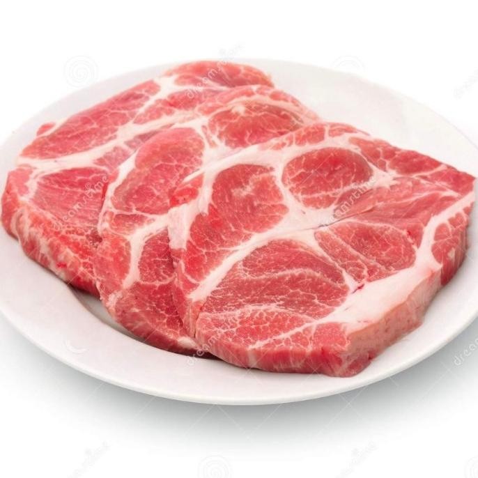 

Import Denmark Pork Collar / Neck (Kapsim) Bbq / Katsu Cut 500 Gram Original Dan Terpercaya