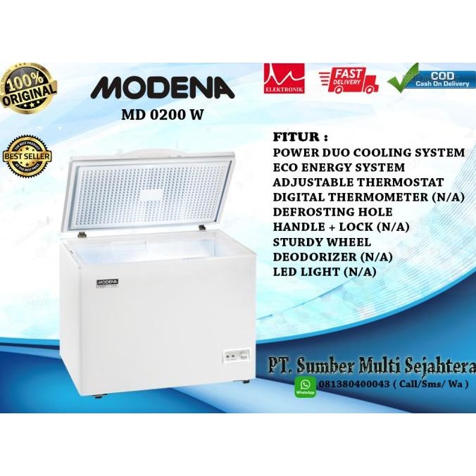 Dijamin Hemat | Modena Chest Freezer Box Md-0200 W (200 Liter)