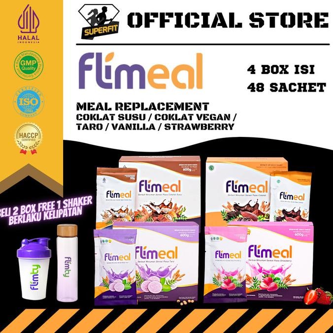 

Hot Sale ! Flimeal by Flimty Meal Replacement Sereal Coklat - 4 BOX isi 48 sachet