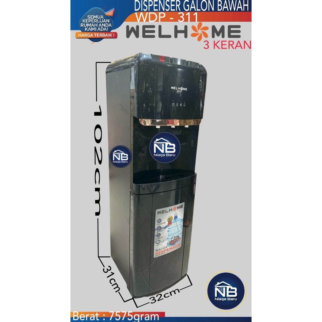 Dispenser Galon Bawah WELHOME WDP 311 3 Kran Dispenser Air Galon Bawah