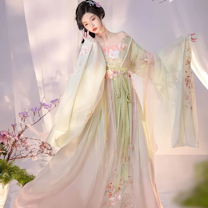 Hanfu Set LianShengWanWu WeiJin Dynasty Hanfu Dress Multi Accessory Blue Green Pink Summer Fairy Tra