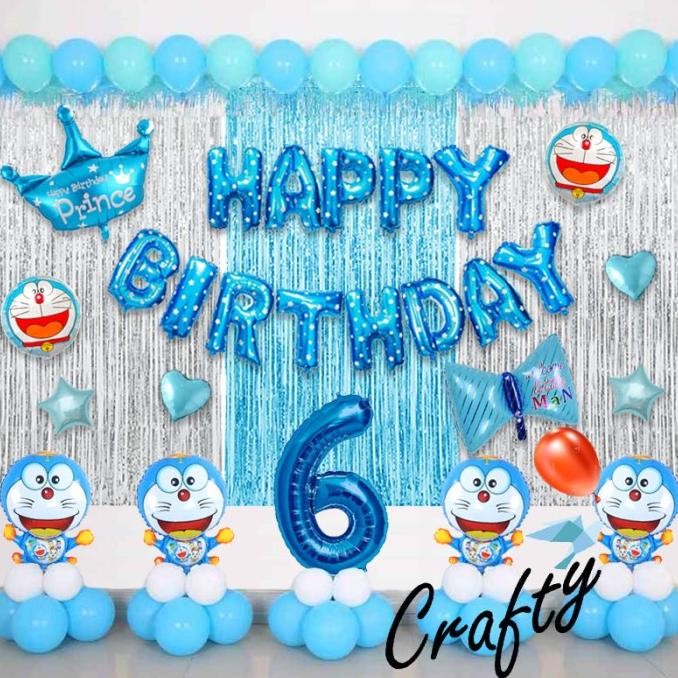 [PAKET] Kids BIRTHDAY Set CROWN BOW DORAEMON Dekorasi Ultah Anak