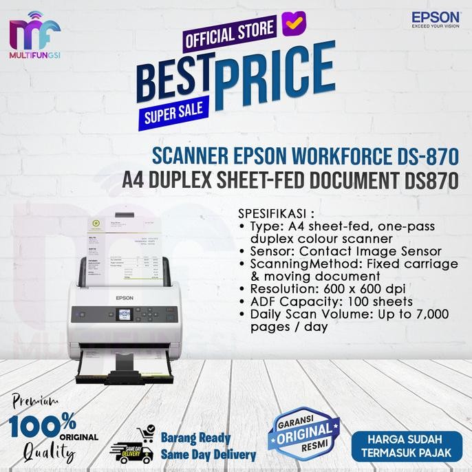 

Epson WorkForce DS-870 A4 Duplex Sheet-fed Document Scanner