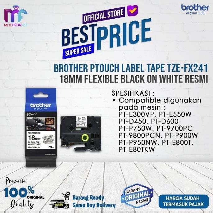 

Brother Ptouch Label Tape TZe-FX241 18mm Flexible Black on White Resmi