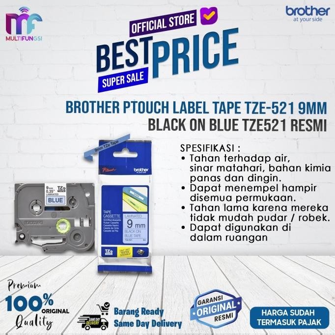 

Brother Ptouch Label Tape TZE-521 9mm Black on Blue TZE521 Resmi