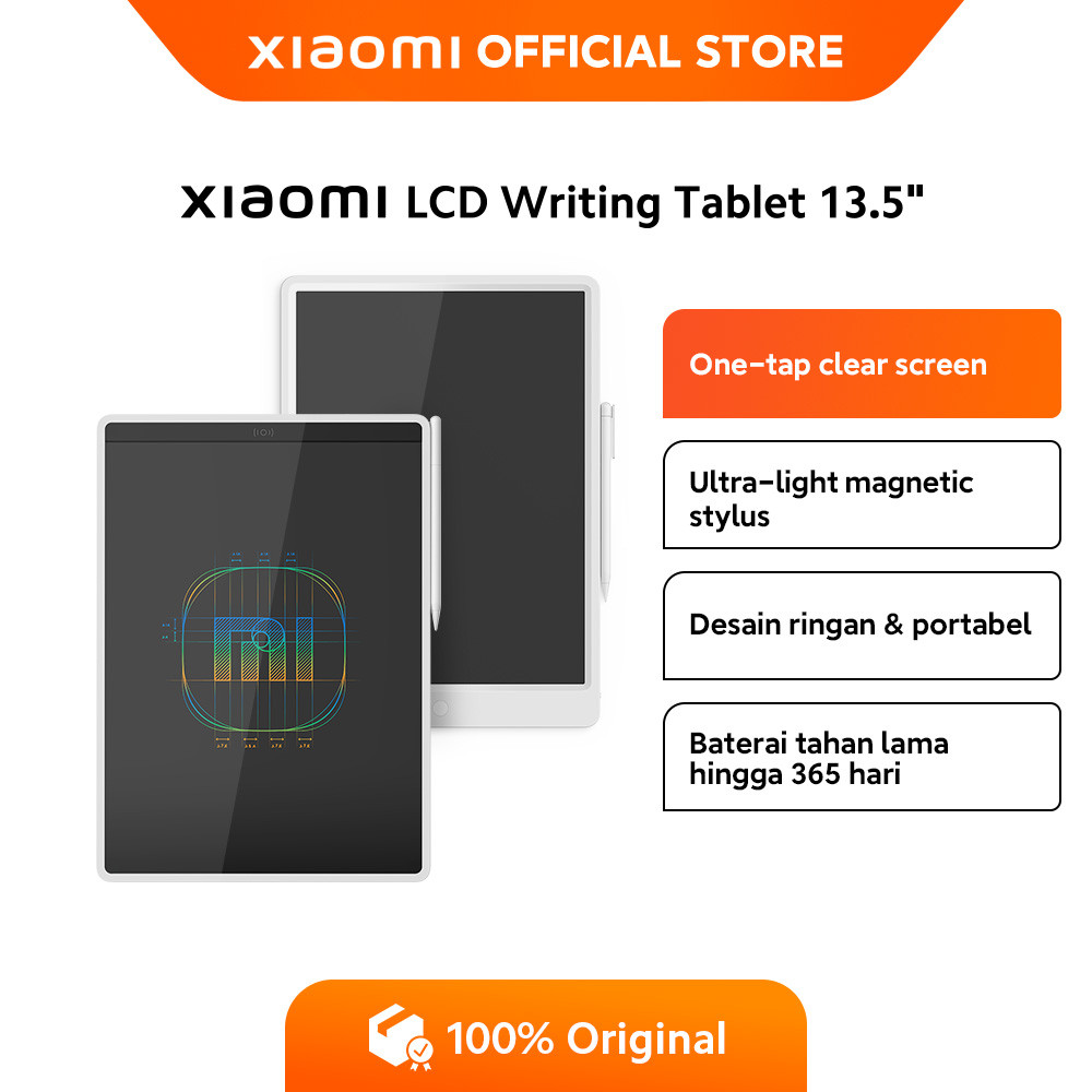 Mi LCD Writing Tablet 13.5 | One tap clear screen | Ultra light magnetic stylus | Desain ringan dan 
