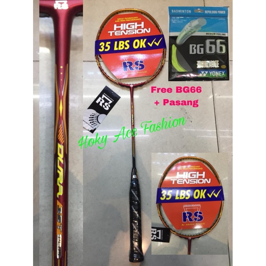 Raket Badmiton RS Dura 35T Plus + Senar Yonex BG66 Original