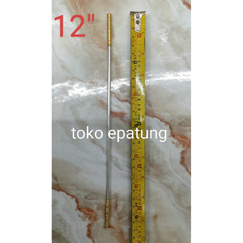 senjata / tongkat / toya patung sun go kong / kera sakti - 12 inch - silver emas