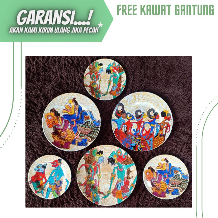 PIRING MAKAN KERAMIK HIASAN DINDING WALLDECOR MOTIK WAYANG NUSANTARA