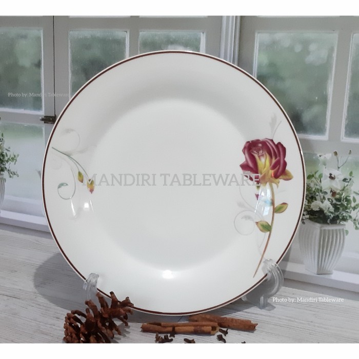 PIRING MAKAN CEPER 10 INCH KERAMIK TEBAL MOTIF ROSEWOOD (ISI: 6 PCS)