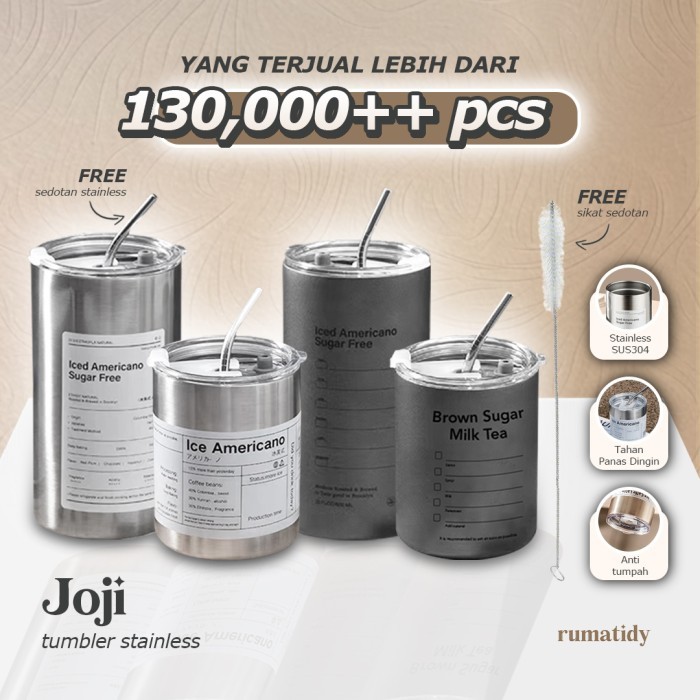 TERPERCAYA JOJI - Tumbler Stainless Coffee 360ml 600ml Botol Minum Kopi dan Teh