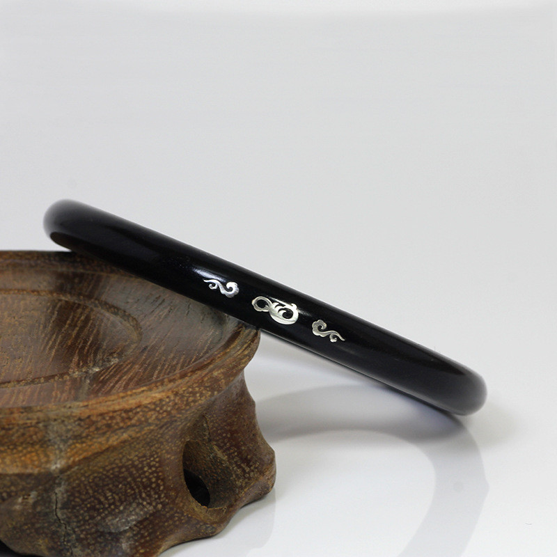 Gelang Perak Blackwood Ungu Cendana Bertatahkan Naga dan Phoenix