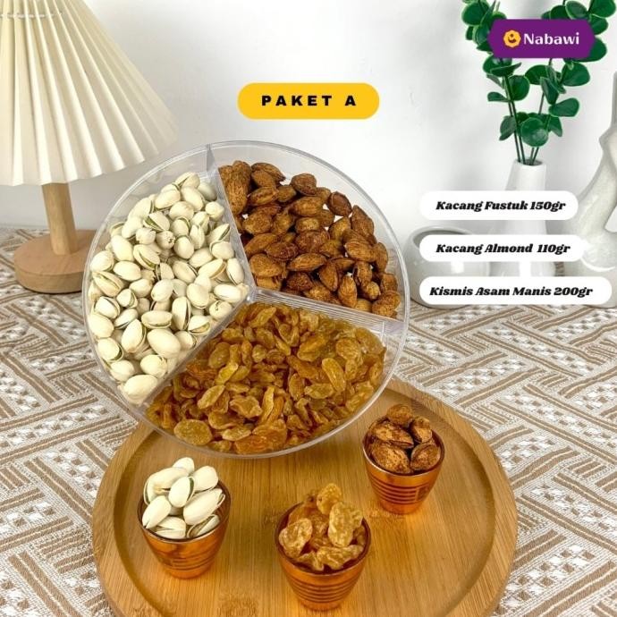 

New Arrival ! Paket Hampers Makanan 3 Sekat Oleh Oleh Haji dan Umroh Premium Makanan Khas Arab Kacang Arab Pistachio Kismis Almond Coklat Kerikil