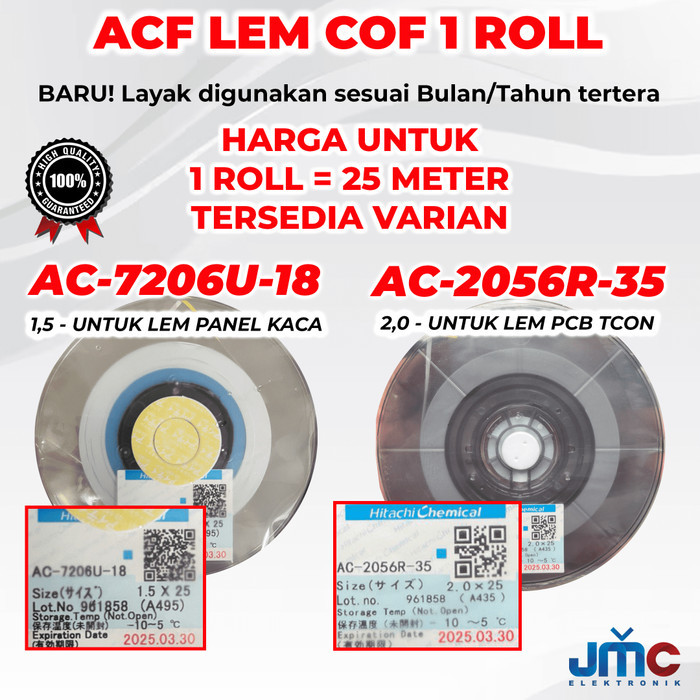 

NEW 1Roll 25meter Lem Acf Ac-7206U Ac-2056R Perekat Cof Tcon 1.5mm / 2.0mm