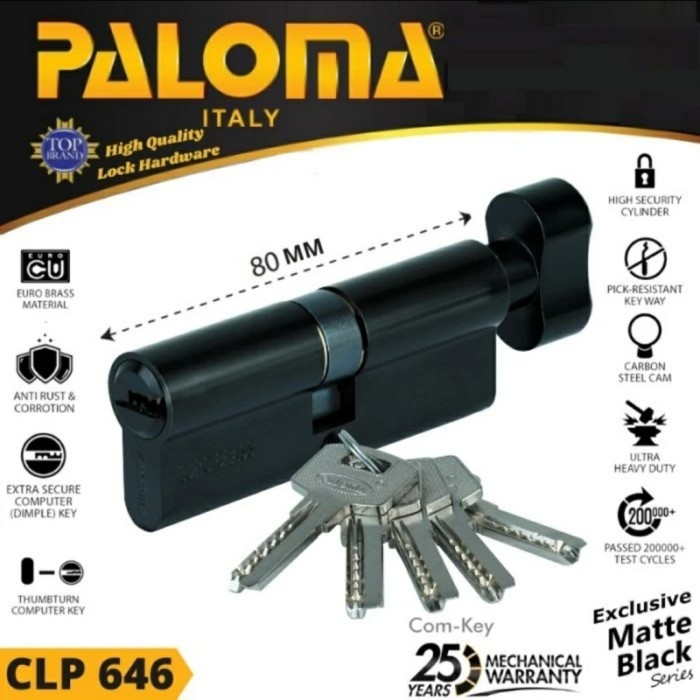 READY STOCK CYLINDER SILINDER KUNCI PINTU RUMAH KNOB 80MM BLACK PALOMA CLP 646
