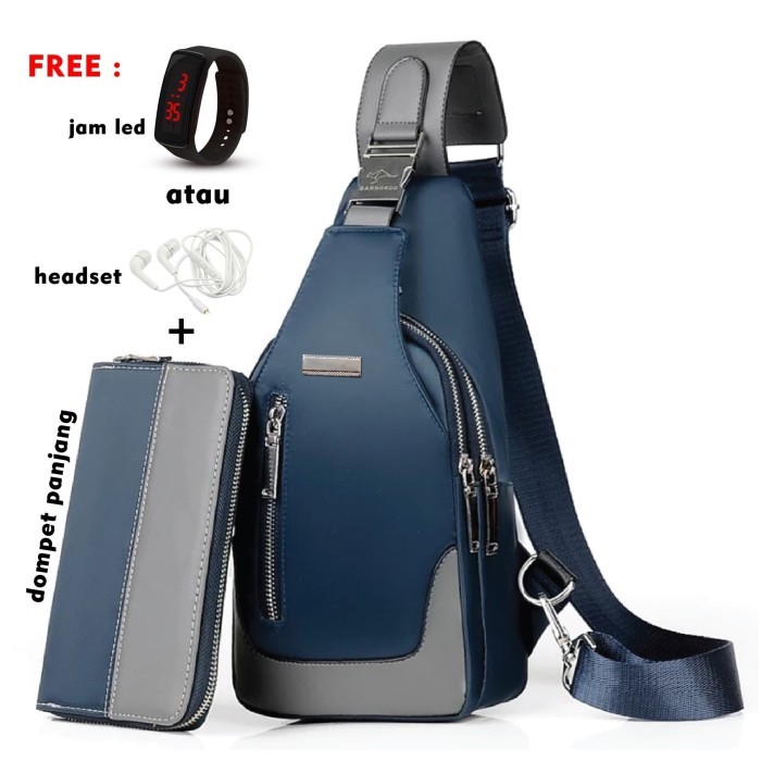 terbaik Tas selempang pria murah tahan air , FREE dompet +jam/heashet - Biru TH100