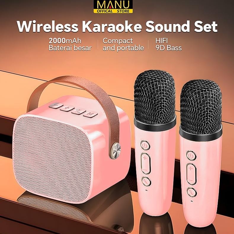 Speaker mini bluetooth 2 mic 1  karaoke  Bluetooth 5.3 Set Mini Full Bass Portable Wireless (Dapat t