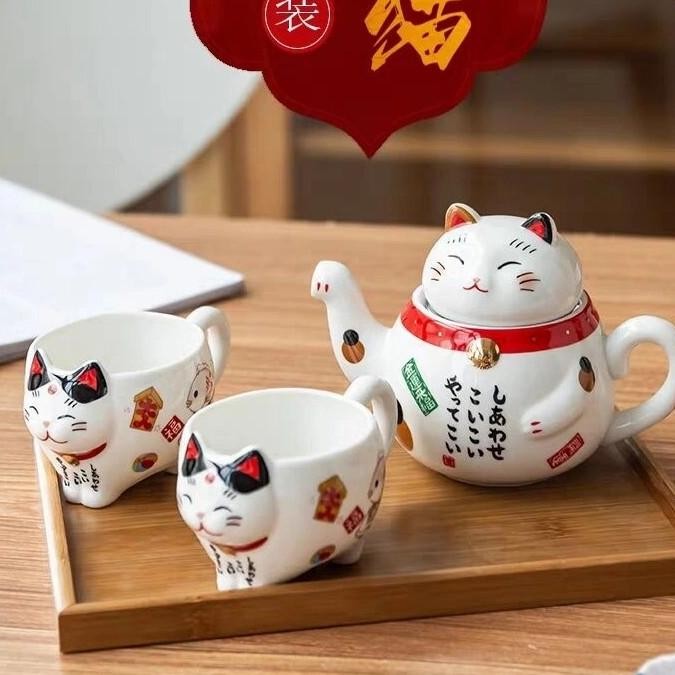 

Sale! Set Keramik Maneki Neko Kucing Hoki Kado Ultah Tea Set Gelas Keramik
