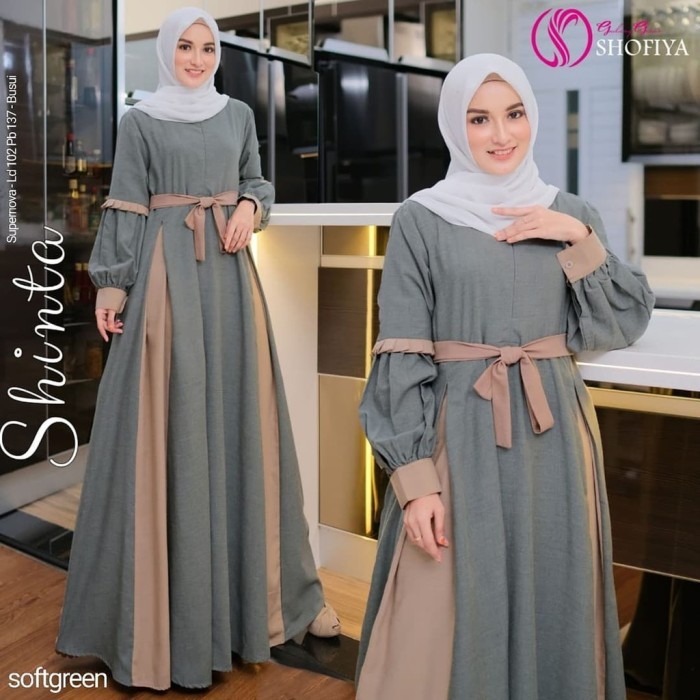 ORIGINAL Baju Gamis Dress Wanita Muslim Remaja Syari Terbaru Shinta Maxy Murah - Soft Green
