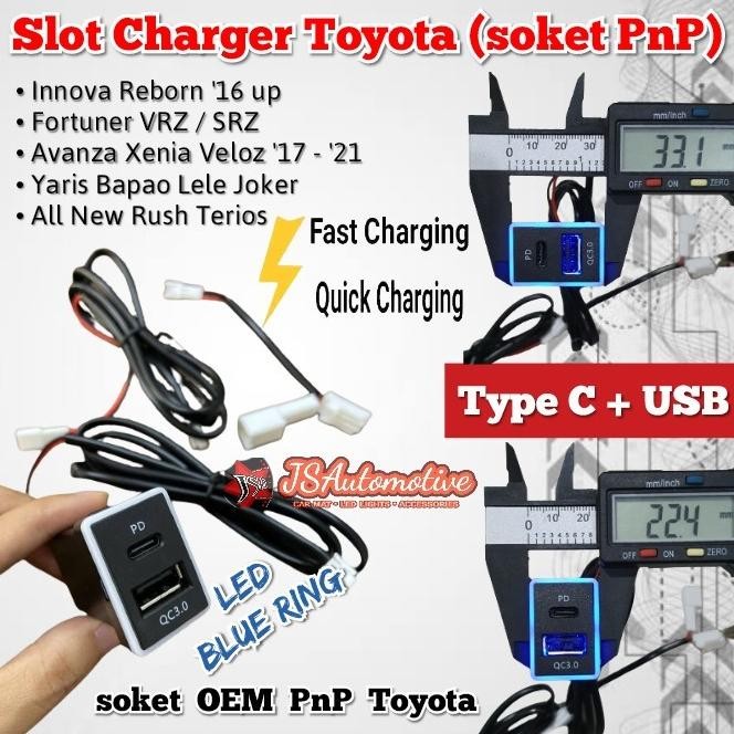 Charger Mobil Type C + USB Fast Charging kabel OEM PnP Yaris New Rush