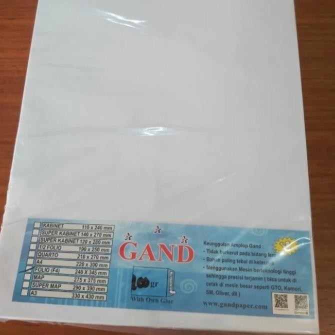 Ready amplop putih F4 folio seal/lem 100gram ( pak 100 lembar)