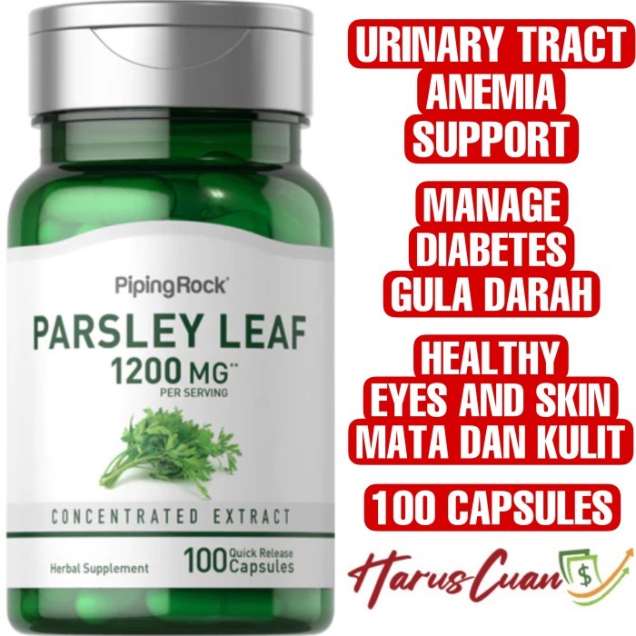 Piping Rock Daun Parsley Leaf 1200 mg 100 Capsules Urinary Tract Aid