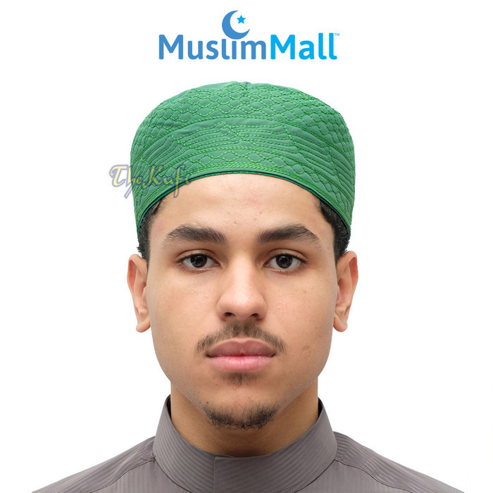 Bisa COD Peci Katun Bordir Putih - Madinah Embroidered - TheKufi Original - Hijau, No.10 U198