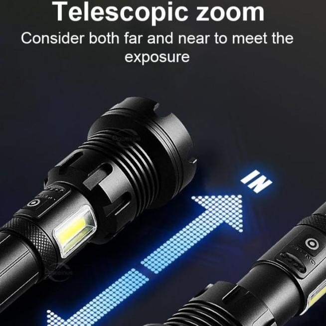 Senter Led Xhp90+Cob Swat Police Terang Xhp90.2 Big Rechargeable