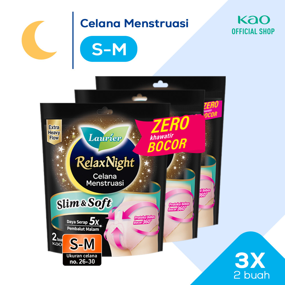Laurier Relax Night Celana Menstruasi Pembalut Wanita Size S-M 2 Buah (Pembalut Celana) Triplepack