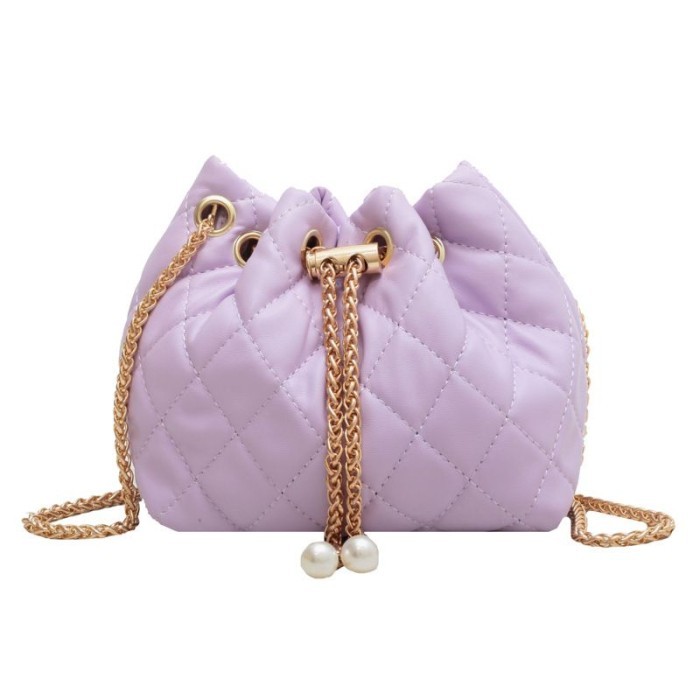 [BISA LANGSUNG KIRIM] TAS SELEMPANG SERUT CLASSIC RANTAI EMAS FASHION WANITA - UNGU