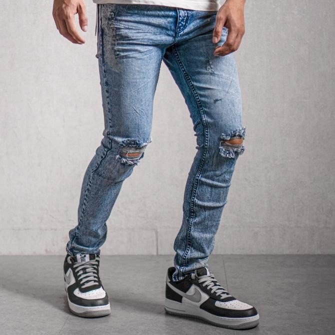 

BLUE- PAPAGO - CELANA JEANS PRIA SKINNY SLIMFIT RIPPED JEANS - LIGHT BLUE V1