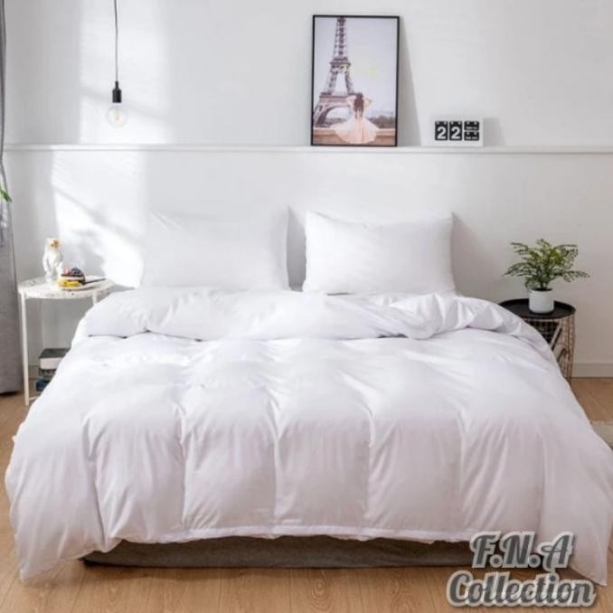 BEDCOVER SET HOTEL/Bedcover+sprei Hotel Motif Full Polos Putih 1 Warna