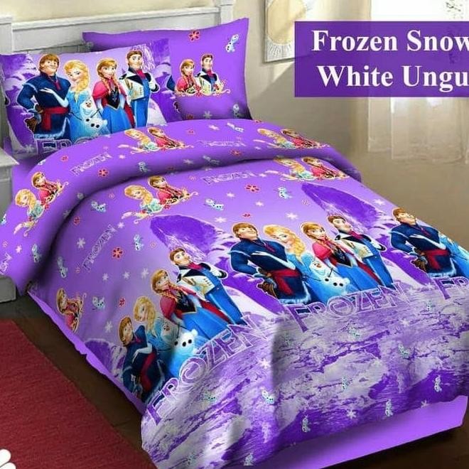 Bedcover Set Katun Motif Frozen Snow Ungu, 100X200, Bed Cover Set Anak