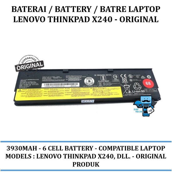 Baterai / Battery / Batre Laptop Lenovo Thinkpad X240 - Original