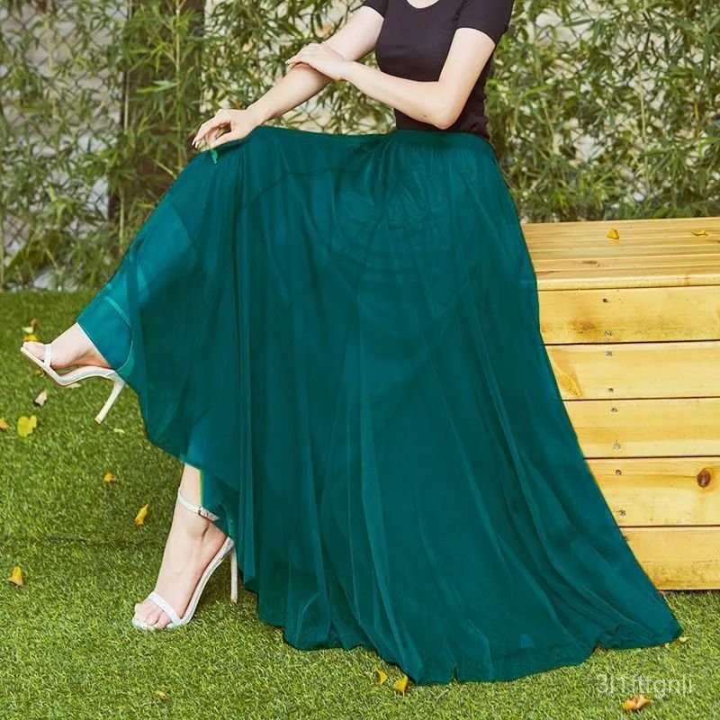 720Large Swing Skirt Square Dance Xinjiang Dance Skirt Performance Skirt Mesh Skirt Mid-Length Drapi