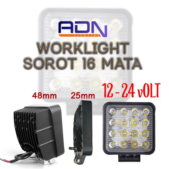 LAMPU LED SOROT TEMBAK TEBAL MOBIL TRUK 48 WATT 16 TITIK MATA 50MM