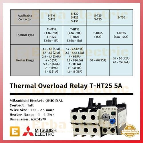 BEBAS ONGKIR - Mitsubishi TOR T-HT25 5A THT25 5A Thermal Overload Relay Original