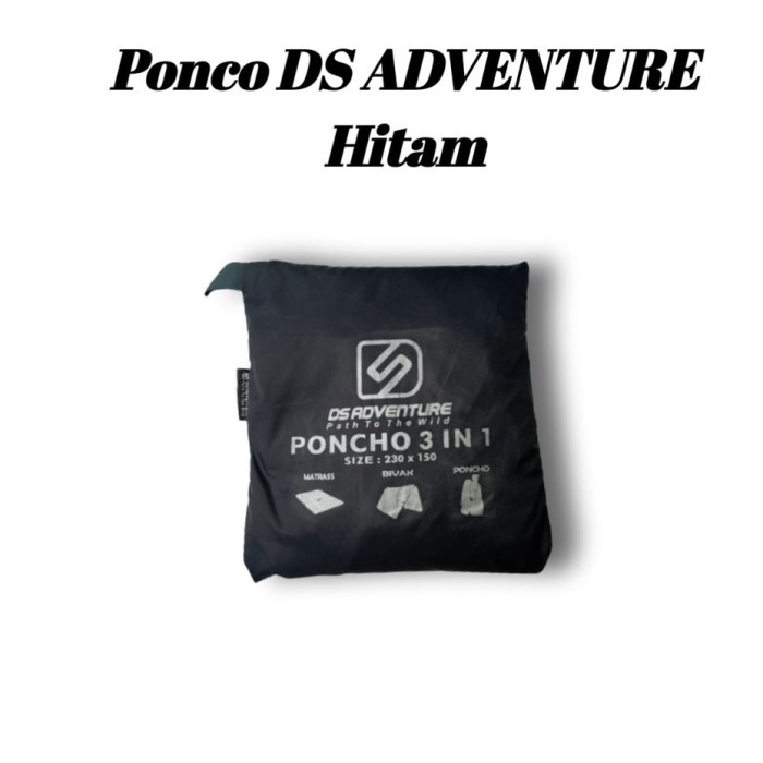 READY Ds adventure jas hujan ponco 3in1 hiking outdoor - jas hujan kelelawar - Hitam HP208