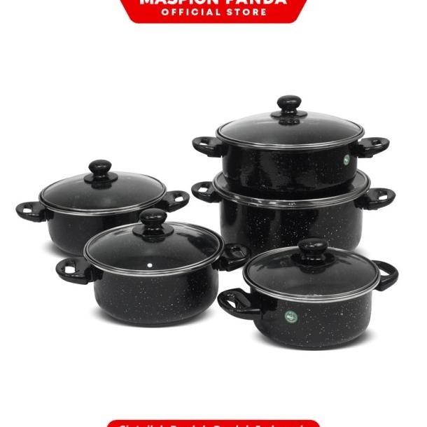 Maspion Panda Panci Set Enamel Tipe 155 Marbel Dengan Tutup Kaca