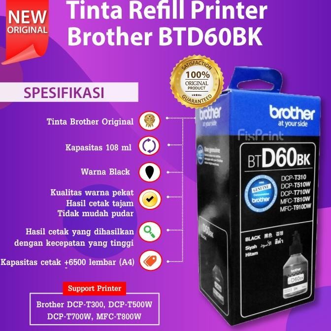TINTA BROTHER BTD60BK BTD60 D60BK BLACK PRINTER DCP-T310 T510W T710W